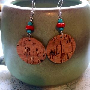 Faux Leather/cork/gold-flecked earrings.